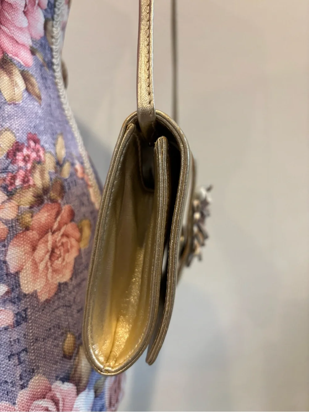 Oscar De La Renta Metallic Gold Evening Clutch with Shell Accent